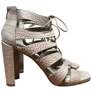 VINCE CAMUTO Phandras Women's 40/US 9M Leather Rose Tan Cage Zip Tie Sandals